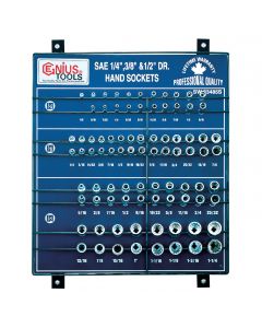 Genius Tools 85 Piece 1/4", 3/8" & 1/2" Dr. SAE Hand Socket Display Board - SW-23485S