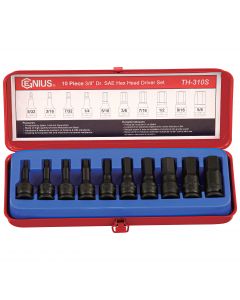 Genius Tools 10 Piece 3/8" Dr. SAE Hex Impact Bit Socket Set (CR-Mo) - TH-310S