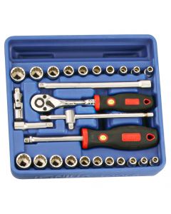 Genius Tools 27 Piece 1/4" Dr. Metric & SAE Hand Socket Set - TW-227MS