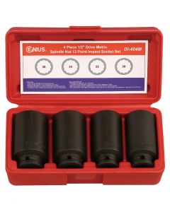 Genius Tools 4 Piece 1/2" Dr. Metric Spindle Nut Impact Socket set (12-Point) (CR-Mo) - DI-404M