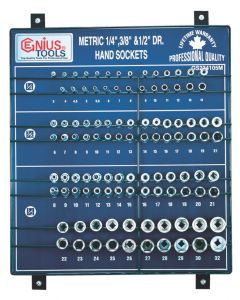 Genius Tools 105 Piece 1/4", 3/8" & 1/2" Dr. Metric Hand Socket Display Board - GS-234105M