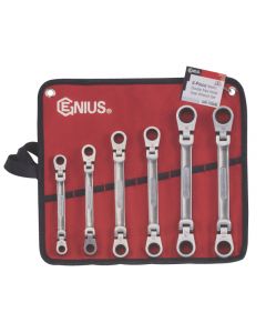 Genius Tools 6 Piece Stainless Steel Metric Double Flex Head Ratcheting Wrench Set GW-7715S