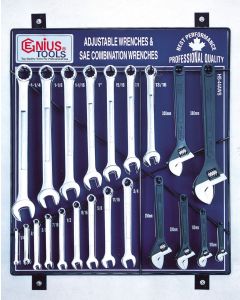 Genius Tools 44 Piece SAE Adjustable & Combination Wrench Display Board - HS-44AWS