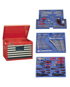 Genius Tools 215 Piece 1/4"  3/8" & 1/2" Dr. Metric & SAE Tool Set with 4 Drawers Top Chest MS-215TA